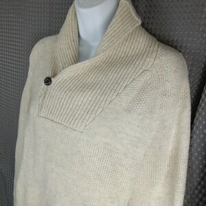 H&M Men's Cream Knit Shawl Collar Pullover Sweater Ribbed Button Neck Chunky M